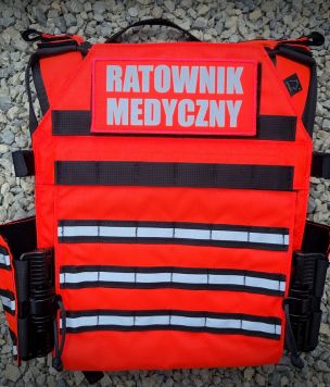 Ratownicza kamizelka taktyczna PC Warmen bok ROC czerwony hi-vis